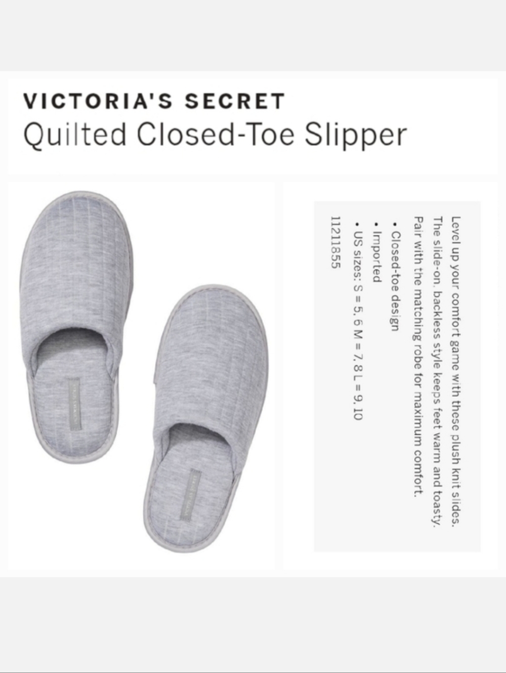 Victoria's secret quilted closed toe slippers cozy house shoes SMALL 5/6